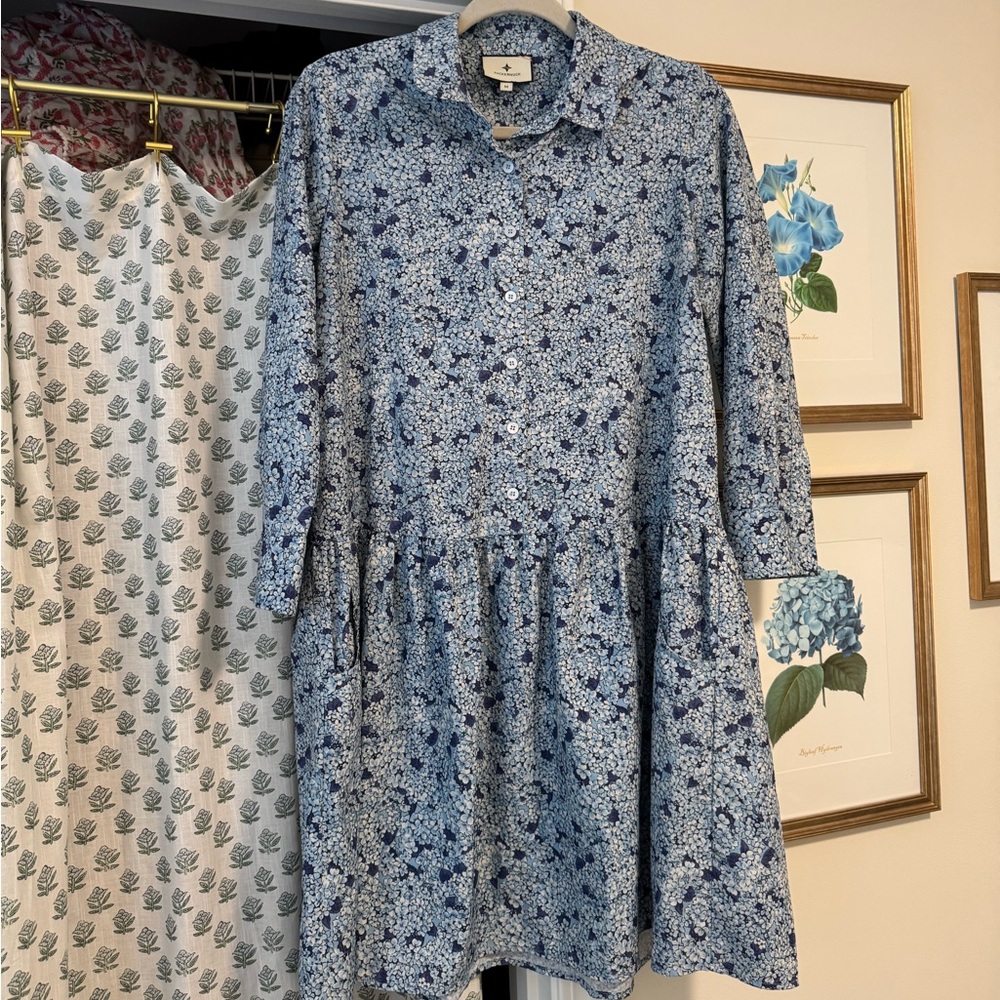 Tuckernuck Royal Shirt Dress in Blue Hydrangea Print